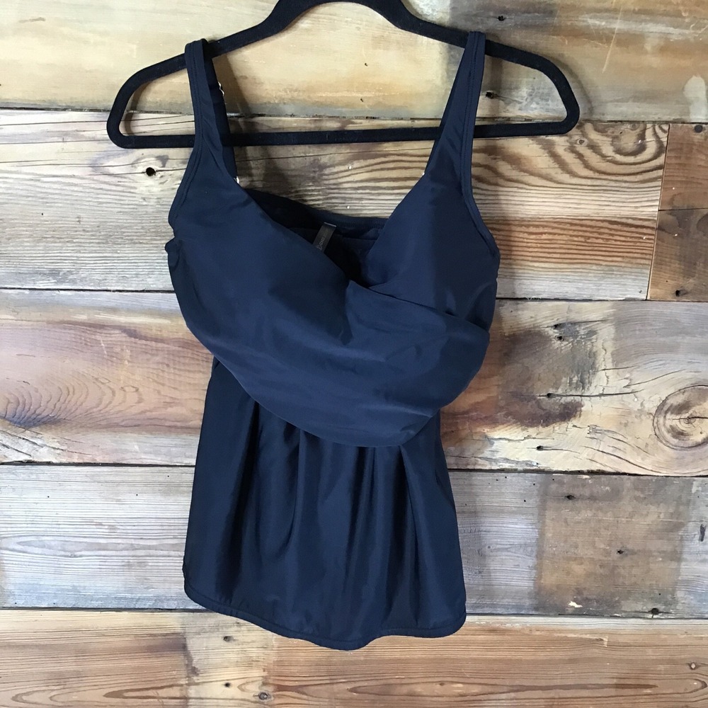 Lands' End Sz 8 Tankini Top Crisscross Bodice Built In Bra Black
